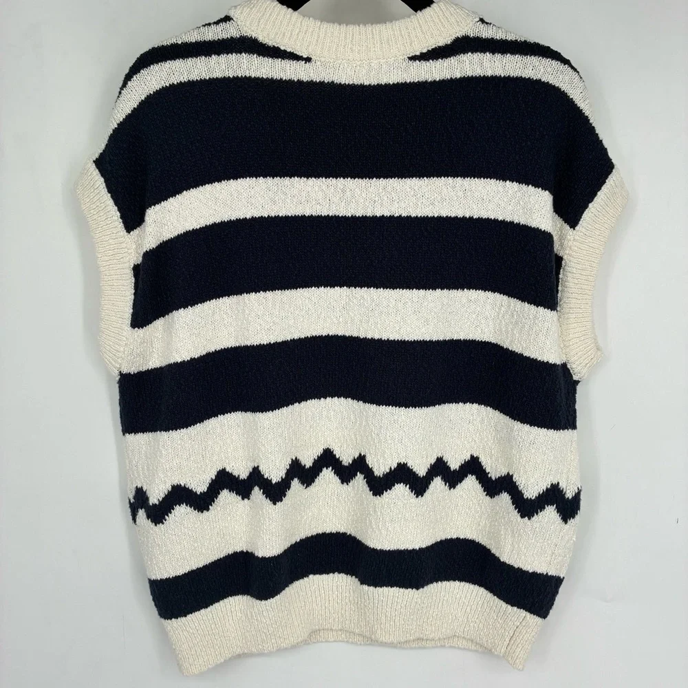 Anthropologie Maeve Crewneck Fish Motif Sweater Vest Cream Blue Large Sardine - Picture 11 of 13